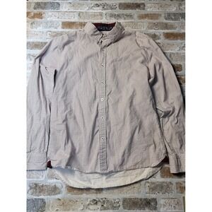 Level Ten Mens Modern Geometric Micro Print Cotton Button Down Shirt Burgundy M